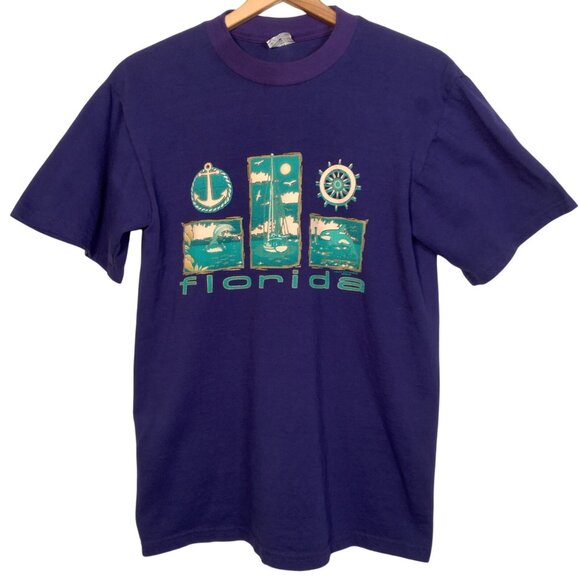 Vintage Florida Shirt Medium Purple Nautical Dolphin Whale Sailboat Ocean Purple - Picture 2 of 10